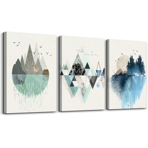 Other - 𝅺BNIB Boho Wall Art Abstract Mountains Daytime Canvas Prints 12x16” 3 Panel